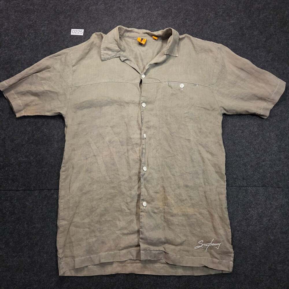 Steve Harvey Mens 2XL Beige 100% Linen Short Sleeve Button Up Shirt